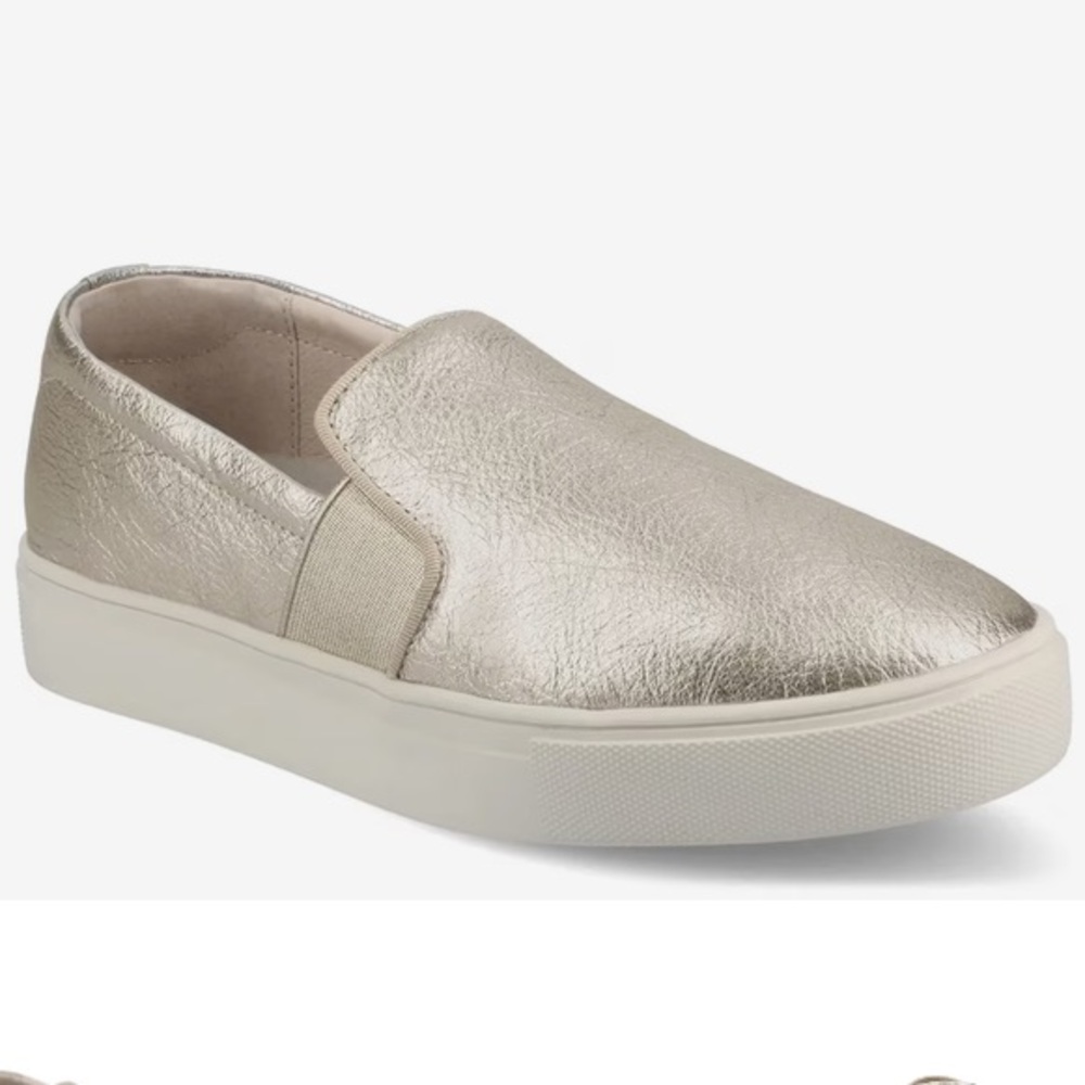 Birdies The Swift Leather Women's Slip-On Sneakers in Metallic Gold Size 7.5